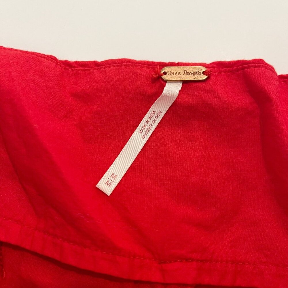 Free People How Sweet Shorts Red High Rise Pleated Eyelet Boho Festival MEDIUM - Picture 5 of 10